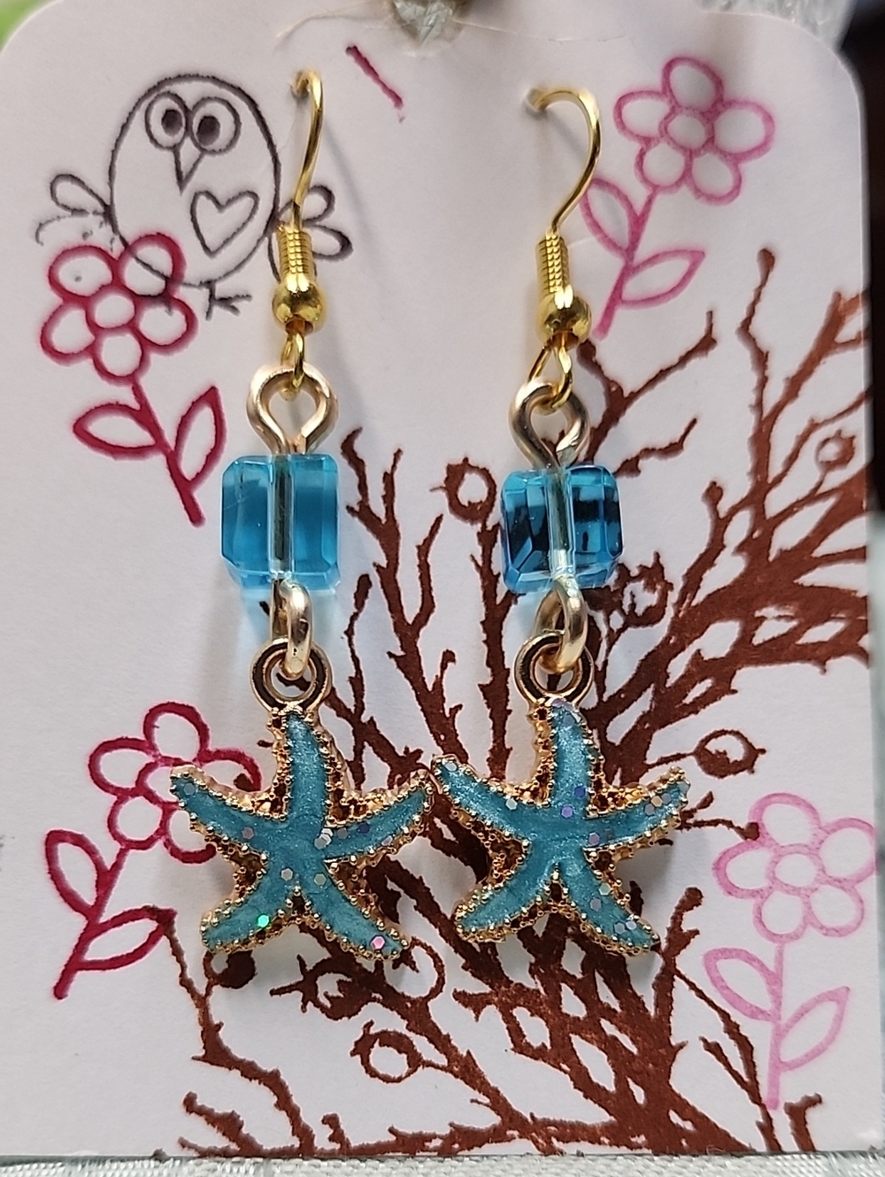 Teal Starfish Dangle Earrings!